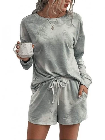 Sets Women's Pajama Set Long Sleeve Top with Shorts Casual Two-Piece Pajamas - 11 - C319CD757UL $27.53