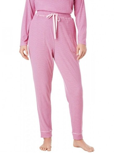 Bottoms Women's Plus Size Ribbed Jogger Pajama Pants Pajama Bottoms - Pink Stripe (3036) - CG195UWEYY5 $42.38