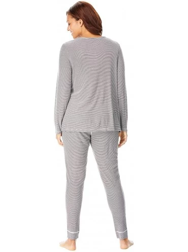 Bottoms Women's Plus Size Ribbed Jogger Pajama Pants Pajama Bottoms - Pink Stripe (3036) - CG195UWEYY5 $21.45