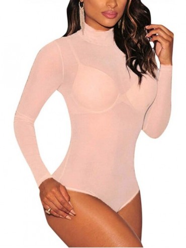 Shapewear Bodysuit for Women Long Sleeve Black Sheer Mesh Sleeveless Sexy Lingerie S-5XL - Beige - C71926ZD705 $19.90