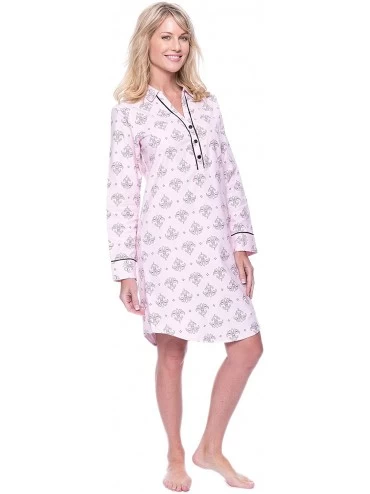 Nightgowns & Sleepshirts Womens Premium 100% Cotton Flannel Long Sleeve Sleep Shirt - Fleur Pink/Black - CB12IJUB5SF $31.68