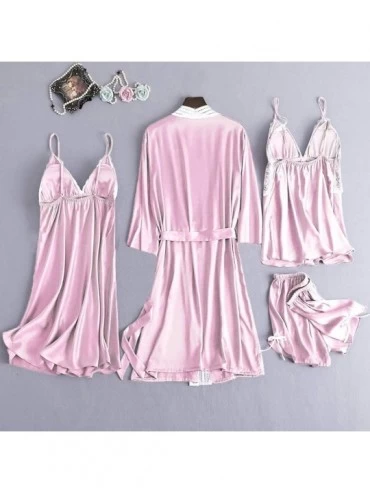 Nightgowns & Sleepshirts Women's 4PCS Silk Satin Pajama Set Cami Top Nightgown Lace Sleepwear Robe Babydoll Sets Sexy Nightdr...