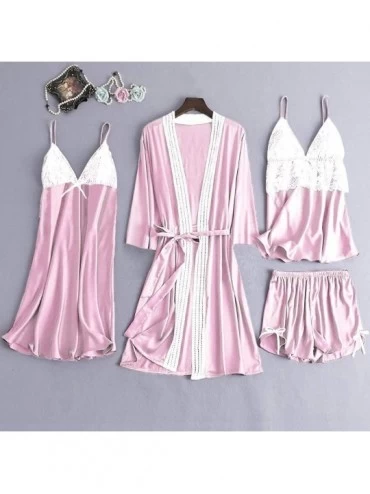 Nightgowns & Sleepshirts Women's 4PCS Silk Satin Pajama Set Cami Top Nightgown Lace Sleepwear Robe Babydoll Sets Sexy Nightdr...