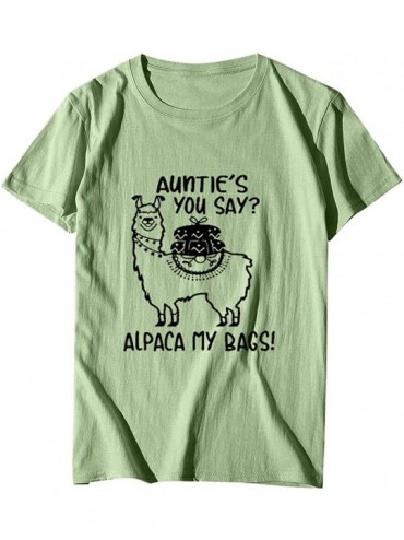 Nightgowns & Sleepshirts Printed T-Shirt- Summer Women's Alpaca Short Sleeve Round Neck Plus Size top - C-green - CN1943OX8Y5...