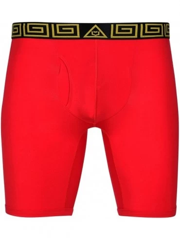 Boxer Briefs V Underwear with Dual Pouch Mens Sports Performance 8 inch Leg Boxer Briefs - Red/Gold - C918ZCLEI96 $18.00