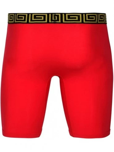 Boxer Briefs V Underwear with Dual Pouch Mens Sports Performance 8 inch Leg Boxer Briefs - Red/Gold - C918ZCLEI96 $18.00