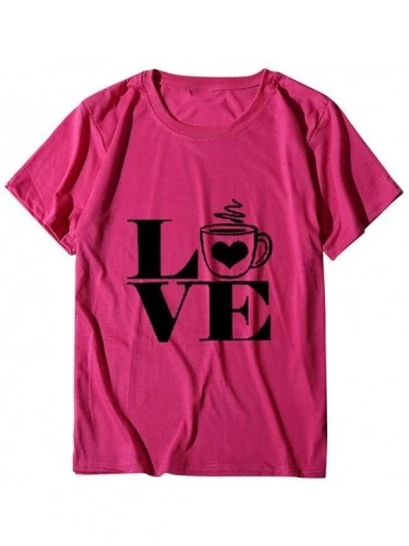 Thermal Underwear Women's Plus Size Cute Cotton Top with GOD Letter Print Short Sleeve Round Neck T-Shirt - B-hot Pink - CI19...