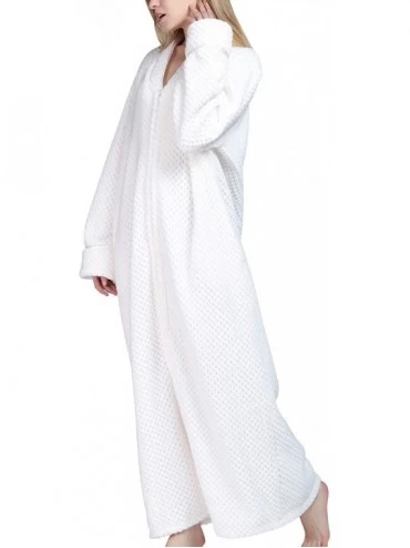 Robes Women's Fleece Robe Waffle Soft Zip Up Front Pocket Long Bathrobe Loungewear - Grey - CU18M3ZDZS8 $43.93