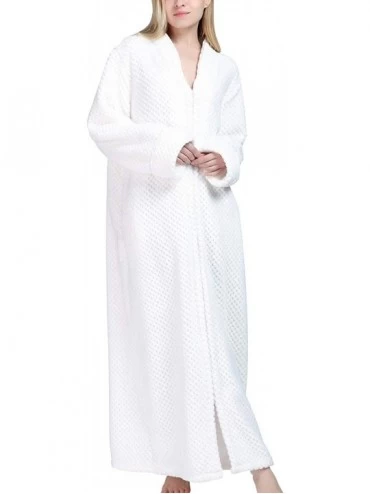 Robes Women's Fleece Robe Waffle Soft Zip Up Front Pocket Long Bathrobe Loungewear - Grey - CU18M3ZDZS8 $43.93