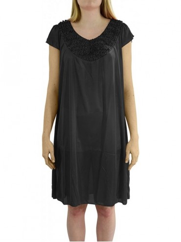 Nightgowns & Sleepshirts Women's 'Stacy' Cap Sleeve Satin Nightgown - Black - CT18DU26WEY $37.43