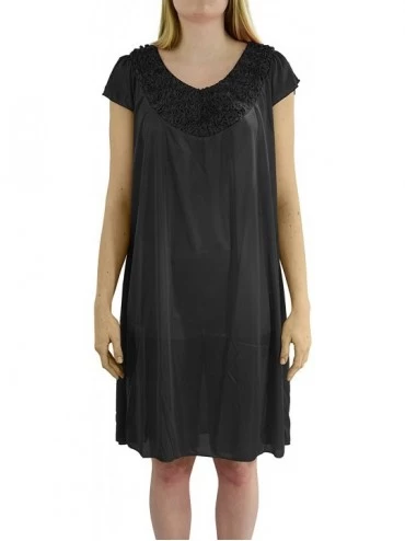 Nightgowns & Sleepshirts Women's 'Stacy' Cap Sleeve Satin Nightgown - Black - CT18DU26WEY $20.41