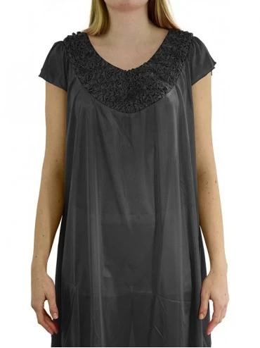 Nightgowns & Sleepshirts Women's 'Stacy' Cap Sleeve Satin Nightgown - Black - CT18DU26WEY $20.41