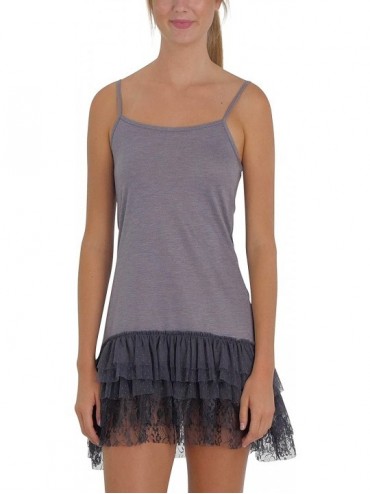 Slips Women High Low Knit Lace Ruffle Full Slip Top Mini Dress Extender - Charcoal - CR186SLLITE $45.55