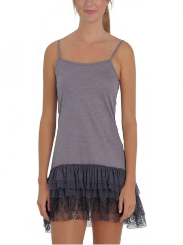 Slips Women High Low Knit Lace Ruffle Full Slip Top Mini Dress Extender - Charcoal - CR186SLLITE $22.78