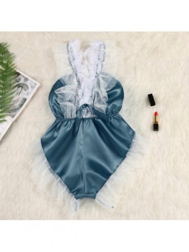 Thermal Underwear Women V-Neck Lace Sexy Satin Camisole Pajamas Bodysuit - Green - CH1979O9GE8 $30.08