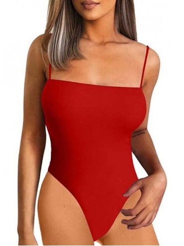 Shapewear Women's Spaghetti Strap Bodysuits Tops Back Adjustable Solid Basic Leotard - Red - CC18RL757DN $37.10