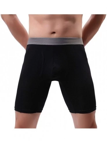 Briefs Men's Cotton Boxer Briefs Long Leg Underwear No Ride Up Stretch with Open Fly - 1 Pack Black 02 - CR18WYH40HN $9.77