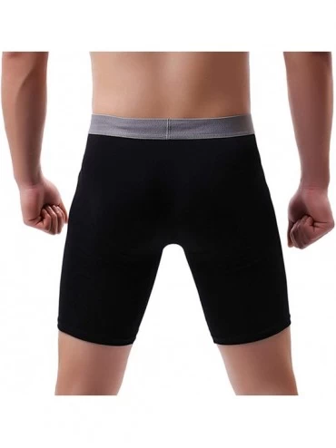 Briefs Men's Cotton Boxer Briefs Long Leg Underwear No Ride Up Stretch with Open Fly - 1 Pack Black 02 - CR18WYH40HN $9.77