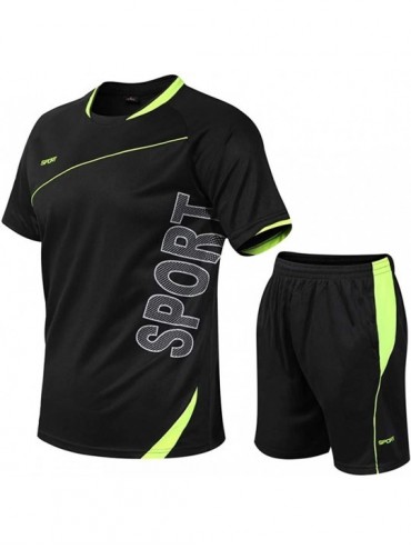 Shapewear Men's Fitness Sport Suit Fast Drying Casual Set Elastic Short Sleeve Tops Shorts - E Black - CW198S7RO29 $86.35