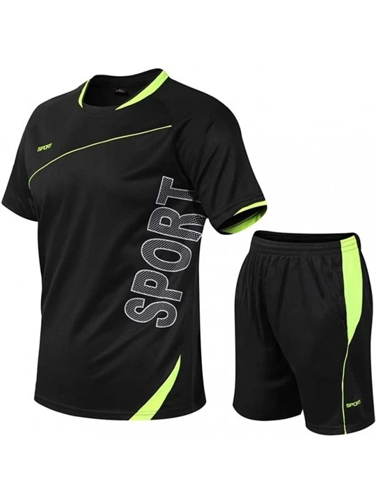 Shapewear Men's Fitness Sport Suit Fast Drying Casual Set Elastic Short Sleeve Tops Shorts - E Black - CW198S7RO29 $52.24