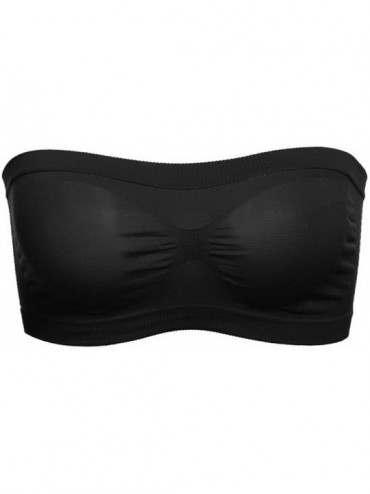 Women Basic Stretch Layer Strapless Seamless Solid Cropped Tube Top Bra ...