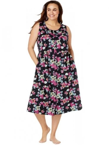 Nightgowns & Sleepshirts Women's Plus Size Pintuck Lounger Nightgown - Black Floral (1350) - C11960O95L7 $53.92