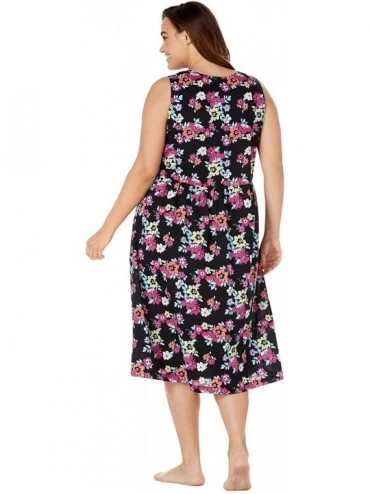 Nightgowns & Sleepshirts Women's Plus Size Pintuck Lounger Nightgown - Black Floral (1350) - C11960O95L7 $29.41