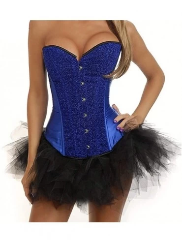 Bustiers & Corsets Womens Lacing-up Bustier Shiny Satin Corset Boned Overbust Corselet Top Party Dancewear - Tutublue - CT18T...