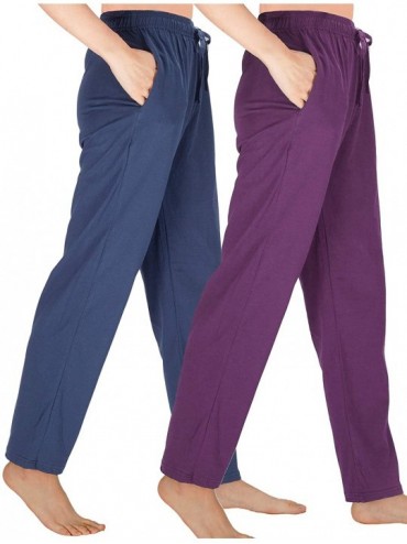 Bottoms Womens Pajama Pants Cotton Sleep Pants Stretch Yoga Knit Lounge Pants with Pockets - Navy+ Purple/Straight-legged - C...