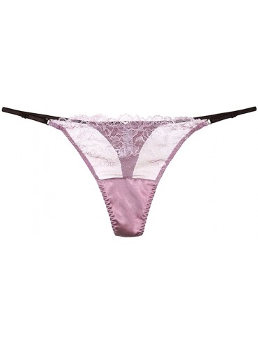 Panties Womens Silk Satin G-String Thong Panty Sexy Lace T-Back Underwear - Light Purple - CG180O53KD6 $34.07