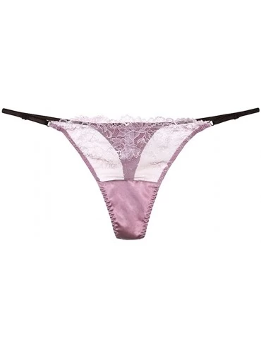 Panties Womens Silk Satin G-String Thong Panty Sexy Lace T-Back Underwear - Light Purple - CG180O53KD6 $30.46