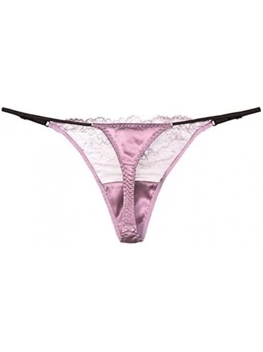 Panties Womens Silk Satin G-String Thong Panty Sexy Lace T-Back Underwear - Light Purple - CG180O53KD6 $12.83