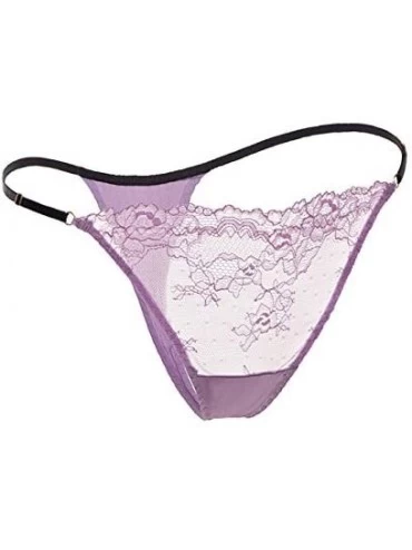 Panties Womens Silk Satin G-String Thong Panty Sexy Lace T-Back Underwear - Light Purple - CG180O53KD6 $12.83