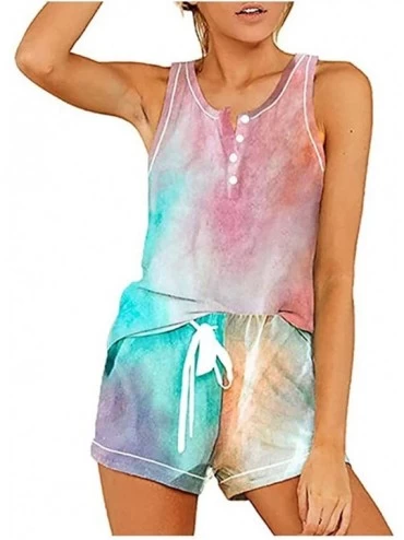 Bottoms Two Piece Tie-dye Gradient Pjs Short Sets for Women - Multicolor - C9199RW0GUH $14.57
