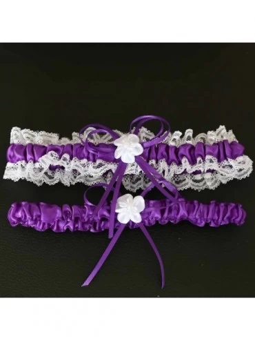 Garters & Garter Belts 2Pcs/Set Women Bowknot Lace Trim Garter Sexy Bridal Garter Wedding Cosplay Leg Accessory - Purple - CV...