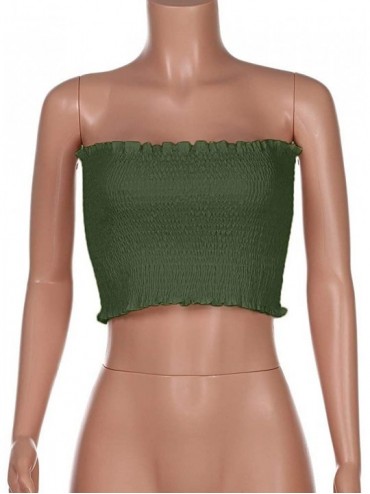 Camisoles & Tanks Women Strapless Elastic Boob Bandeau Tube Tops Bra Lingerie Breast Wrap - A-dark Green - CN18IDKAMRK $21.76