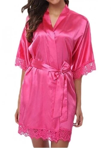 Robes Women's Sexy Silk Sleepwear Satin Lace Trim Nightwear Short Kimono Robe - 5 - CB198HCM87Q $16.82