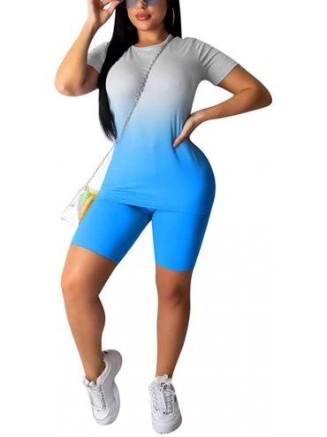 Sets Women Two Piece Outfits Sets Tracksuit Set Short Sleeve T Shirts + Skinny Short Pants Shorts Rompers - Sky Blue-2 - CB19...