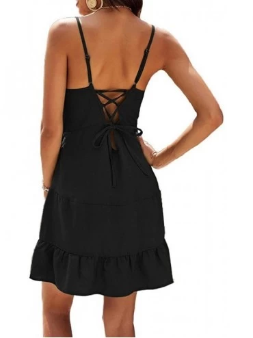 Slips Women's Full Slip Basic Adjustable Spaghetti Strap Camisole Mini Dress Ruffles V Neck Nightgown - Black - CT1908QT9TA $...