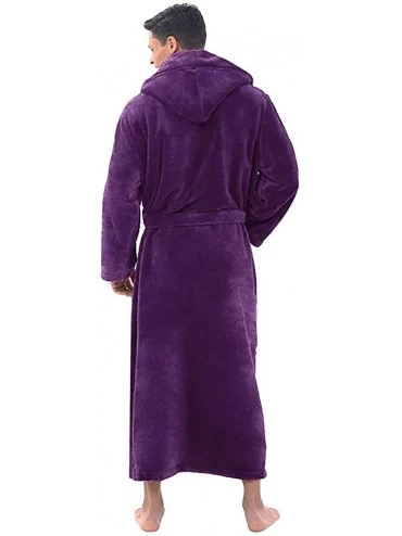 Robes Mens Cotton Terry Cloth Bathrobe Spa Robe Winter Lengthened Plush Bathrobe Home Clothes Robe Coat Hoodies Kimono - Purp...
