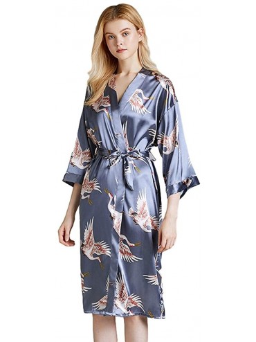 Robes Women's Kimono Robes Cotton Lightweight Bath Robe Bathrobe Soft Sleepwear V-Neck Ladies Nightwear - Grey - CR197YNNY7S ...