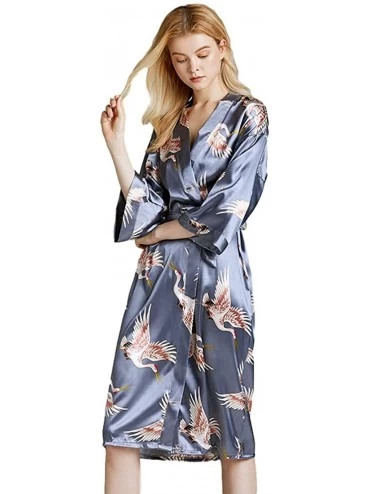 Robes Women's Kimono Robes Cotton Lightweight Bath Robe Bathrobe Soft Sleepwear V-Neck Ladies Nightwear - Grey - CR197YNNY7S ...