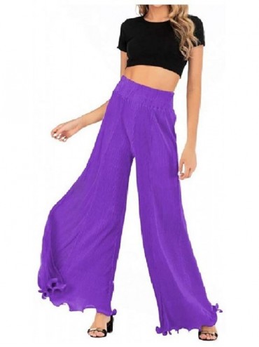 Bottoms Women's Slim Fit Over Waist Long Pants Lounge Draped Straight Pants - Purple - CJ19C70XUDK $57.73