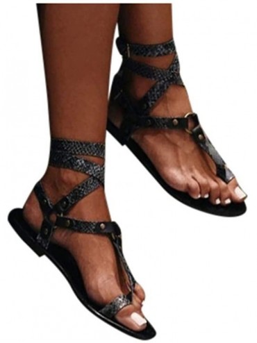 Garters & Garter Belts Comfy Sandals for Women- Ladies Slip On Sandals Casual Vintage Strap Flat Roman Sandals - Black - CN19...