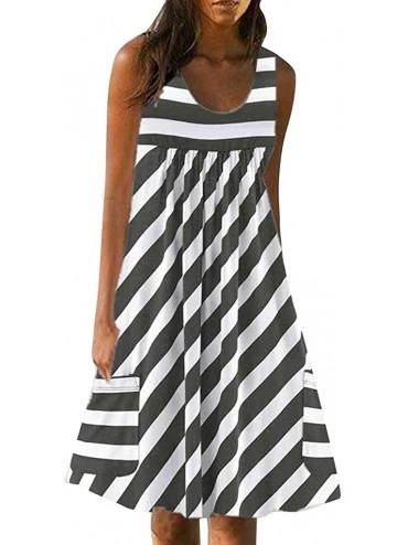 Bras Womens Midi Dress Ruched Club Party Camis Dress Beach Sundress - Gray-stripe - CV18TWN4D9H $34.31