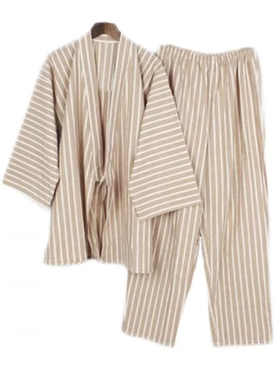 Robes Japanese Style Men Thin Cotton Bathrobe Pajamas Kimono Bathrobes Sleepwear Suit-F04 - C218UZWXMI0 $38.27