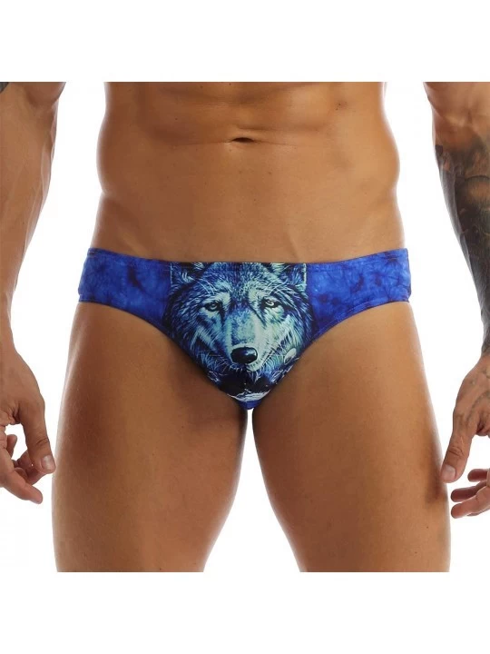 Briefs Men's Sexy Funny 3D Wolf Print Panties Lingerie Wild Briefs Underwear - Blue Wolf - CI186ANSRCL $13.29