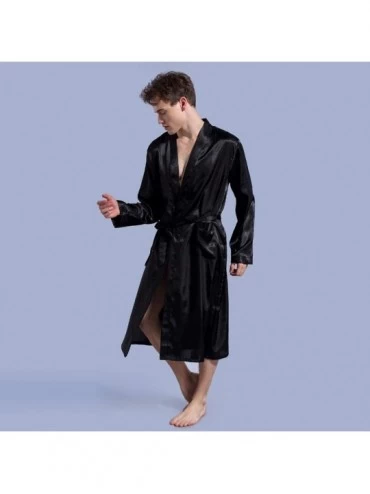 Robes Men's Bathrobe- Black Long Sleeve Rayon Robes Gown New Male Kimono Bathrobe Sleepwear Nightwear Pajamas-Black-M - Black...