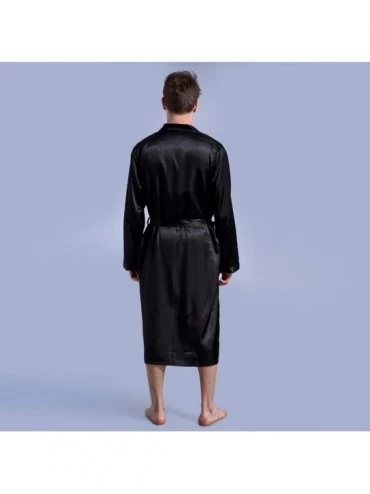 Robes Men's Bathrobe- Black Long Sleeve Rayon Robes Gown New Male Kimono Bathrobe Sleepwear Nightwear Pajamas-Black-M - Black...