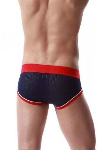 Boxer Briefs Mens Low Rise Sexy Mesh Trunk Boxer Brief Short Pants Underwear - 2676 Navy/Red - CS12449I74Z $20.20